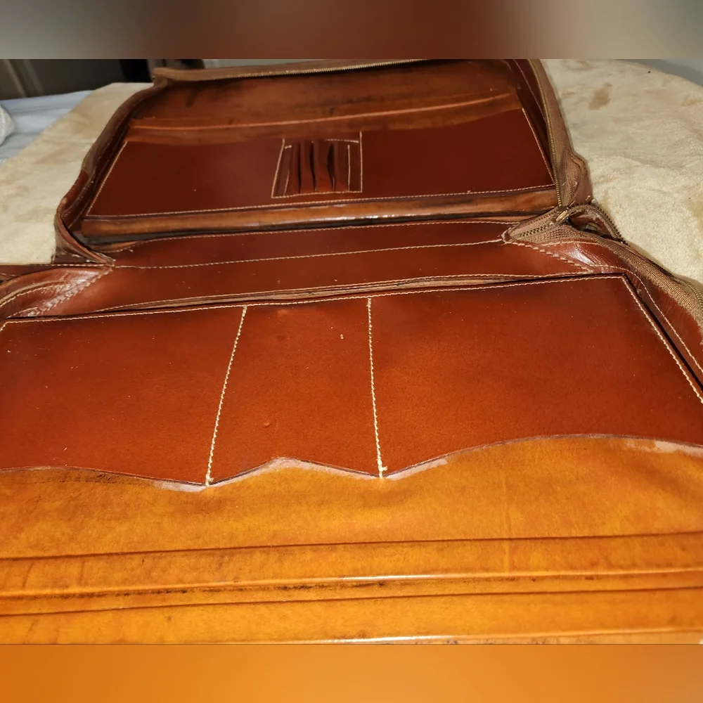 Vintage 1940s 1950s Brown Top Grain Cowhide Leather Portfolio Briefcase by Rexbi